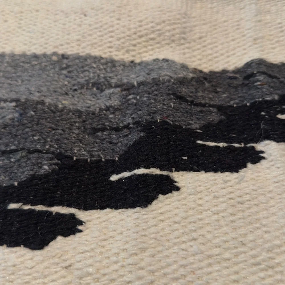 Vintage Mexican Serape Blanket Eagle Snake Mexico Black Grey Woven Throw 48x78